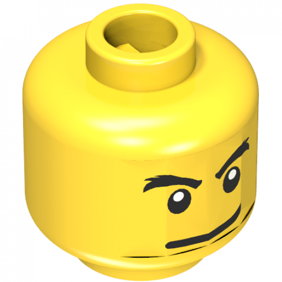 Minifigure, Head Dual Sided Black Eyebrows, White Pupils, Mouth Open Scared / Mischievous Pattern - Blocked Open Stud