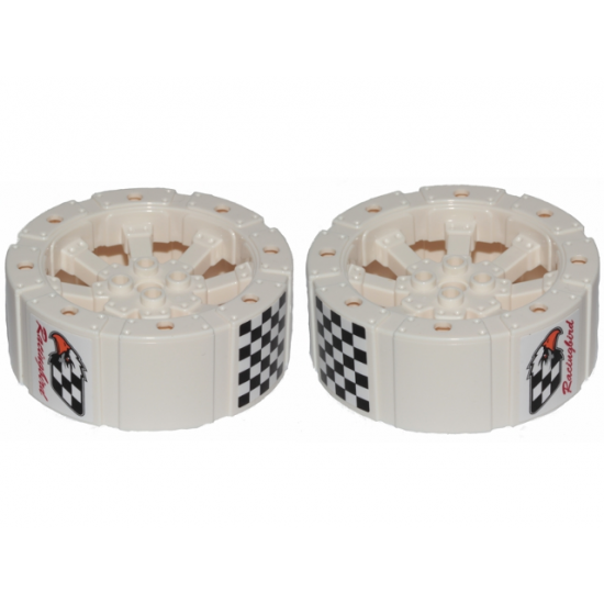 Wheel Wagon Viking with 12 Holes (55mm D.) with Black and White Checkered Pattern on Top, Eagle Head and 'Racingbird' on Sides (Stickers) - Set 31094