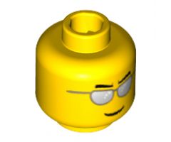 Minifigure, Head Glasses with Silver Sunglasses, Black Eyebrows Pointed, Thin Grin Pattern - Blocked Open Stud