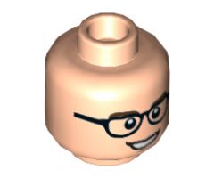 Minifigure, Head Dual Sided Black Glasses, Dark Brown Eyebrows, Open Mouth Grin / Confused Pattern (Leonard Hofstadter) - Hollow Stud