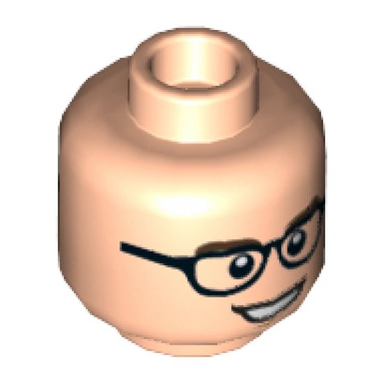 Minifigure, Head Dual Sided Black Glasses, Dark Brown Eyebrows, Open Mouth Grin / Confused Pattern (Leonard Hofstadter) - Hollow Stud