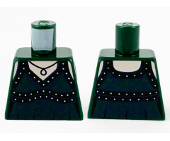 Torso Female Dress, Silver Pendant, Black Straps, Hems and Dark Blue Filigree Pattern