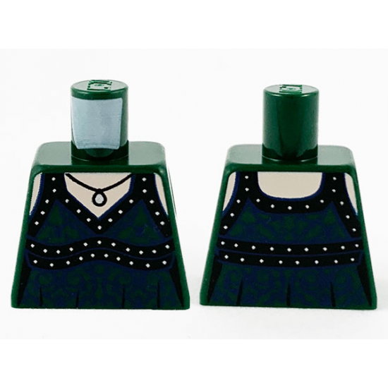 Torso Female Dress, Silver Pendant, Black Straps, Hems and Dark Blue Filigree Pattern