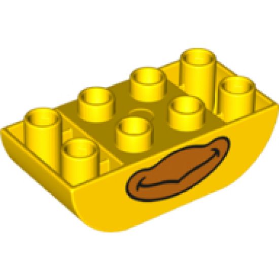 Duplo, Brick 2 x 4 Curved Bottom with Smiling Orange Duck Bill Pattern