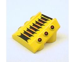 Brick, Modified 2 x 2 No Studs, Sloped with 6 Side Pistons Raised and Red and Black Lines and Red Dots Pattern