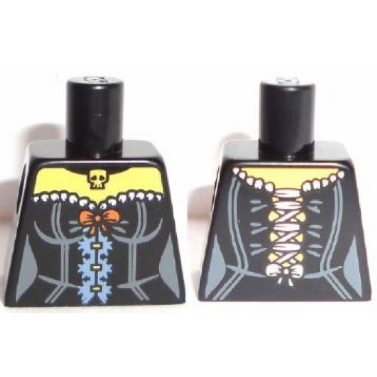 Torso Female Corset with Orange Bow and Gold Skull Pendant Pattern