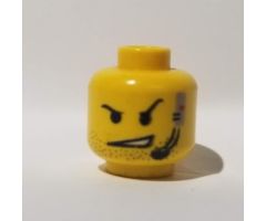 Minifigure, Head Male Open Mouth and Raised Eyebrow and Headset Pattern - Blocked Open Stud