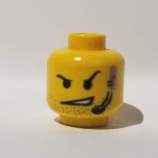 Minifigure, Head Male Open Mouth and Raised Eyebrow and Headset Pattern - Blocked Open Stud