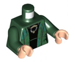 Torso Harry Potter Robe with Green and Medium Green Circles, Black Dress, Metallic Silver and Gold Medallion Pattern / Dark Green Arms / Light Nougat Hands