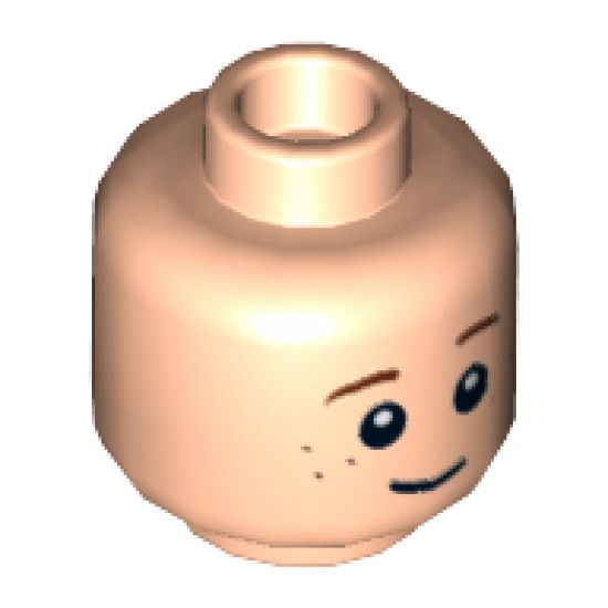 Minifigure, Head Dual Sided Child LotR Bain, Brown Eyebrows, Slight Smile and Freckles / Angry with Mud Splotches Pattern - Hollow Stud