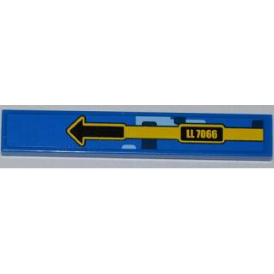 Tile 1 x 6 with Black Arrow and 'LL 7066' Pattern Model Left Side (Sticker) - Set 7066