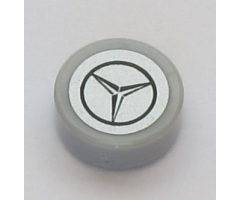 Tile, Round 1 x 1 with Silver Mercedes-Benz Logo Pattern (Sticker) - Set 42043