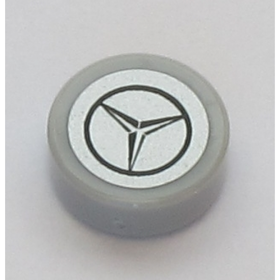 Tile, Round 1 x 1 with Silver Mercedes-Benz Logo Pattern (Sticker) - Set 42043