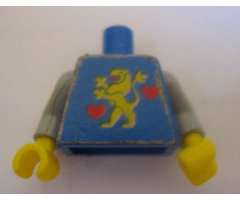 Torso Castle Guard Lion Standing Yellow and 2 Red Hearts Pattern (Sticker) - 1592 / Light Gray Arms / Yellow Hands