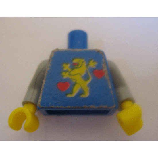 Torso Castle Guard Lion Standing Yellow and 2 Red Hearts Pattern (Sticker) - 1592 / Light Gray Arms / Yellow Hands