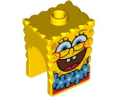 Minifigure, Head, Modified SpongeBob SquarePants with Open Smile Large and Blue Lei Pattern