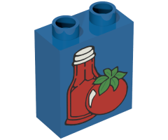 Duplo, Brick 1 x 2 x 2 with Ketchup Bottle and Tomato Pattern
