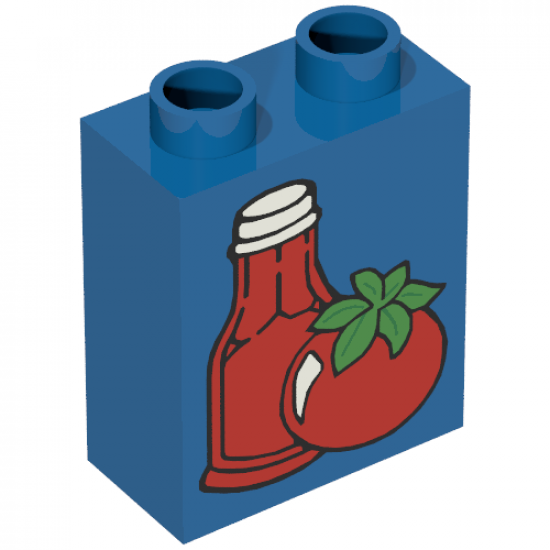 Duplo, Brick 1 x 2 x 2 with Ketchup Bottle and Tomato Pattern