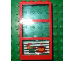 Window 1 x 4 x 6 Frame with 3 Panes, Fixed Glass with Trans-Light Blue Glass with Ice Cream and Coffee Pattern (Sticker) - Set 4556