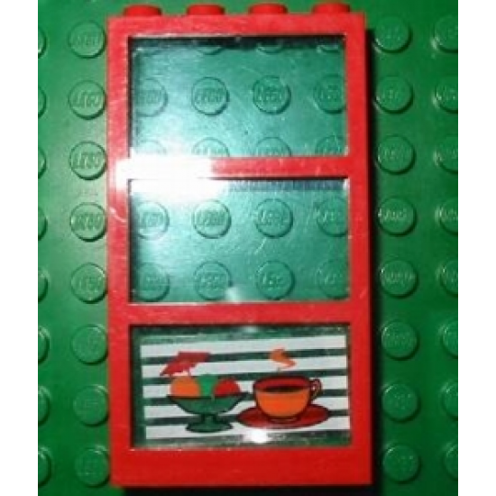 Window 1 x 4 x 6 Frame with 3 Panes, Fixed Glass with Trans-Light Blue Glass with Ice Cream and Coffee Pattern (Sticker) - Set 4556
