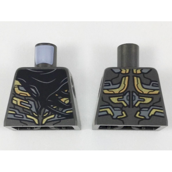 Torso Alien Armor with Gold and Dark Bluish Gray Details, Black Tattered Cape Pattern