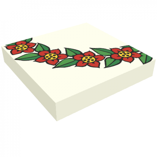 Tile 2 x 2 with 4 Flowers and Leaves Pattern