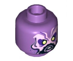 Minifigure, Head Alien with Dark Purple and Lavender Eyebrows and Face, Black Lines and Beard, Yellowish Green Eyes Pattern - Hollow Stud
