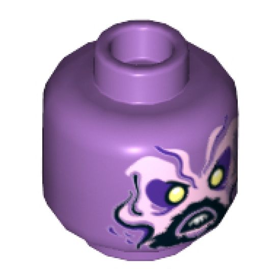 Minifigure, Head Alien with Dark Purple and Lavender Eyebrows and Face, Black Lines and Beard, Yellowish Green Eyes Pattern - Hollow Stud