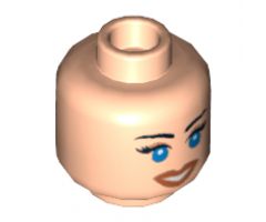 Minifigure, Head Dual Sided Female Blue Eyes, Scared / Smile Open Mouth Pattern - Blocked Open Stud