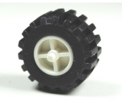 Wheel & Tire Assembly Tricycle Center Wide with Stub Axles, with Black Tire Offset Tread Small Wide, Band Around Center of Tread (30190 / 87697)
