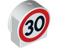 Duplo, Brick 1 x 3 x 2 Round Top, Cut Away Sides Road Sign with 30 Pattern