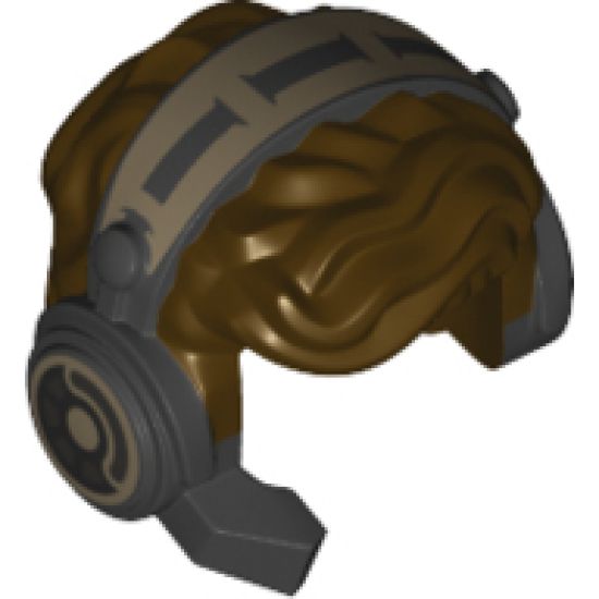 Minifigure, Hair Male Tousled with Pearl Dark Gray and Dark Tan Headset with Microphone Pattern