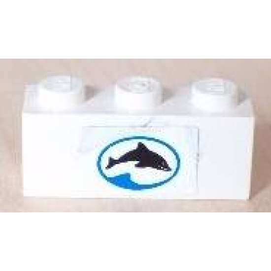 Brick 1 x 3 with Dolphin Facing Right in Blue Oval Pattern (Sticker) - Set 6558