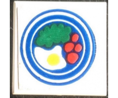 Tile 2 x 2 without Groove with Blue Circle Plate, Fried Egg, 4 Red Spots Pattern 2 (Sticker) - Set 269