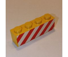 Brick 1 x 4 with Red Danger Stripes on Printed White Background Pattern
