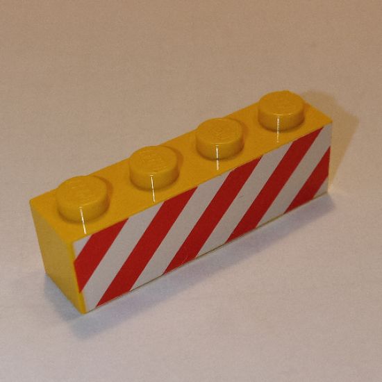 Brick 1 x 4 with Red Danger Stripes on Printed White Background Pattern