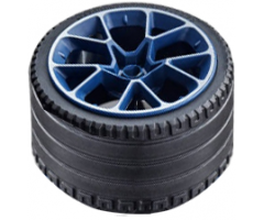 Wheel & Tire Assembly 62.3mm D. x 42mm Technic Racing Large with Silver Outline Pattern with Black Tire 81.6 x 44 ZR Technic Straight Tread (37383pb01 / 23799)