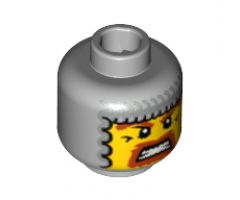 Minifigure, Head Balaclava with Face Hole, Chain Mail, Brown Beard and Eyebrows, Bared Teeth, White Pupils Pattern - Blocked Open Stud