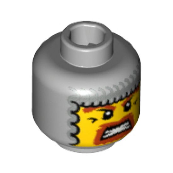 Minifigure, Head Balaclava with Face Hole, Chain Mail, Brown Beard and Eyebrows, Bared Teeth, White Pupils Pattern - Blocked Open Stud