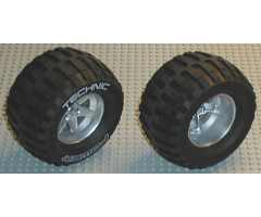 Wheel & Tire Assembly 62mm D. x 46mm Technic Racing Large, with Black Tire Technic Power Puller with 'TECHNIC POWER' White Pattern (22969 / 32298pb01)