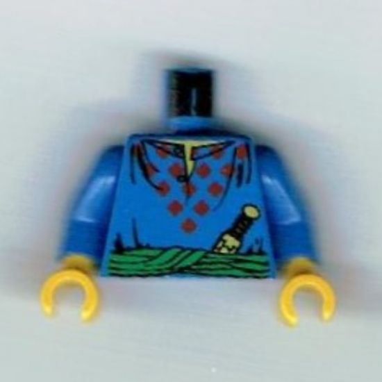 Torso Adventurers Orient Red Diamonds, Sash, Knife, Open Collar Pattern / Blue Arms / Yellow Hands