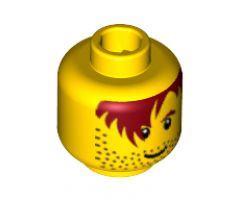 Minifigure, Head Male Red-Brown Hair over Eye, One Eyebrow, Stubble, White Pupils Pattern - Blocked Open Stud