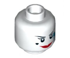 Minifigure, Head Dual Sided Female Red Lips, Heart Shaped Beauty Mark, Dark Azure Paint Splotch, Smile / Open Mouth Smiile Pattern - Hollow Stud
