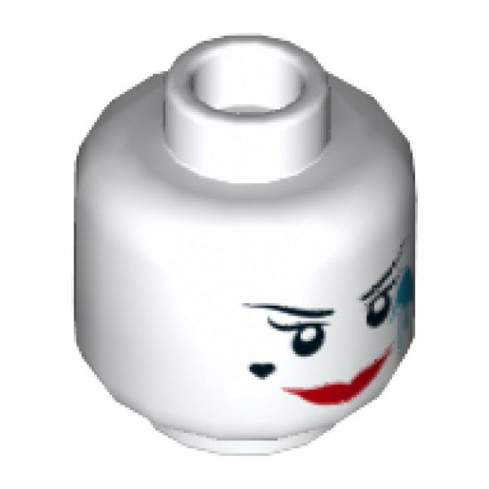 Minifigure, Head Dual Sided Female Red Lips, Heart Shaped Beauty Mark, Dark Azure Paint Splotch, Smile / Open Mouth Smiile Pattern - Hollow Stud