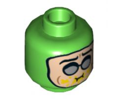 Minifigure, Head Dual Sided Balaclava, Light Nougat Face, Silver Round Sunglasses, Scowl / Eating Mustard Pattern - Hollow Stud