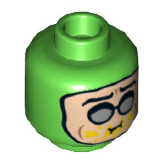 Minifigure, Head Dual Sided Balaclava, Light Nougat Face, Silver Round Sunglasses, Scowl / Eating Mustard Pattern - Hollow Stud