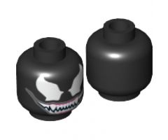 Minifigure, Head Alien with Large White Eyes and Wide Grin with Sharp White Teeth Pattern (Venom) - Hollow Stud