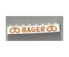 Brick 1 x 8 without Bottom Tubes with Cross Side Supports with Gold 'BAGER' Pattern