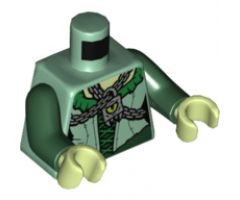 Torso Female Bodice Green Collar and Laces, Silver Chains and Pendant with Lime Eye, Keys and Skull Padlock on Back Pattern / Dark Green Arms / Yellowish Green Hands