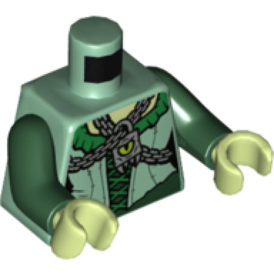 Torso Female Bodice Green Collar and Laces, Silver Chains and Pendant with Lime Eye, Keys and Skull Padlock on Back Pattern / Dark Green Arms / Yellowish Green Hands